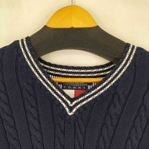 トミーヒルフィガー TOMMY HILFIGER Vネックケーブル編みコットンニット メンズ import:XL