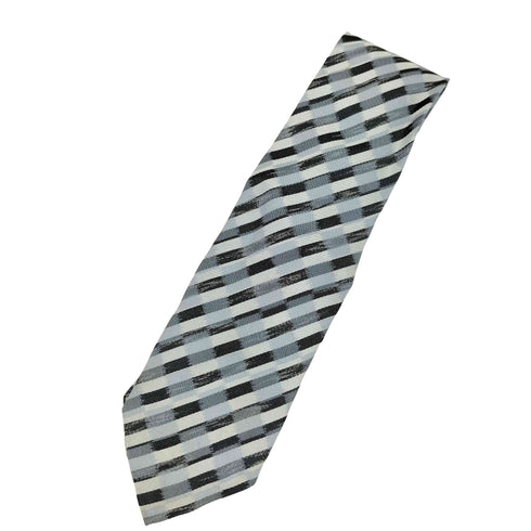 アイムイッセイミヤケ im ISSEY MIYAKE 80-90s 斜線ストライプ チェックデザイン シルク ネクタイ グレー/ブラック メンズ