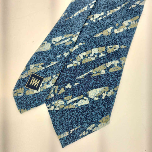 アイムイッセイミヤケ im ISSEY MIYAKE 80-90s 斜線 グラフィックデザイン シルク ネクタイ ブルー/グレー メンズ