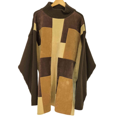 KOMAN SPORT パネルパターン スエード切替 モックネックニット メンズ import:L