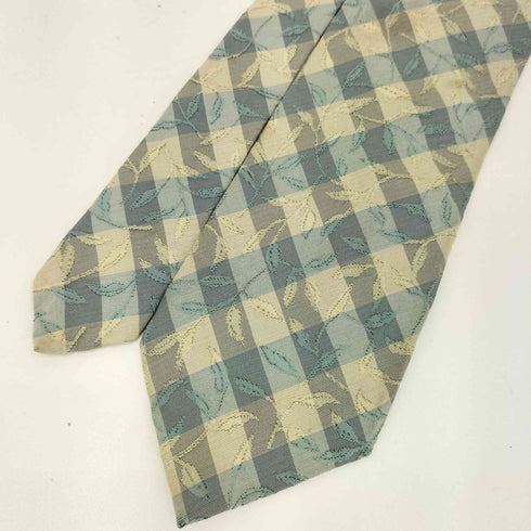 アイムプロダクトイッセイミヤケ im product ISSEY MIYAKE 80s リーフ刺繍 チェック柄 シルクネクタイ グレー/ベージュ/ブルー メンズ