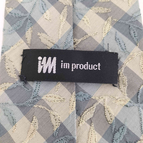 アイムプロダクトイッセイミヤケ im product ISSEY MIYAKE 80s リーフ刺繍 チェック柄 シルクネクタイ グレー/ベージュ/ブルー メンズ
