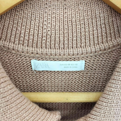 ザラ ZARA ポロカラー リプ編み コットン カーディガン メンズ import:M