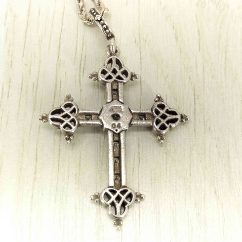 AHKAH ITALY 750刻印 ストーン装飾 ゴシッククロスネックレス メンズ