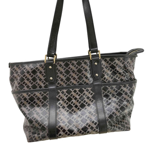 バリー BALLY 総柄 モノグラム PVC レザー トート バック レディース