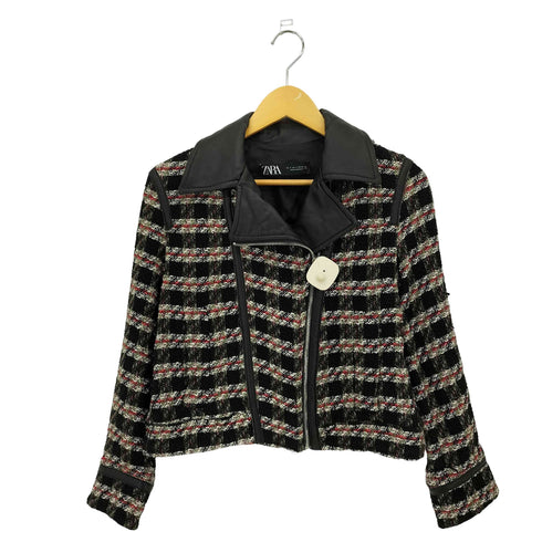 ザラ ZARA ツイードデザイン フェイクレザーライダースジャケット レディース S