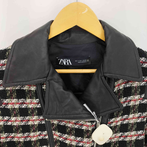 ザラ ZARA ツイードデザイン フェイクレザーライダースジャケット レディース S