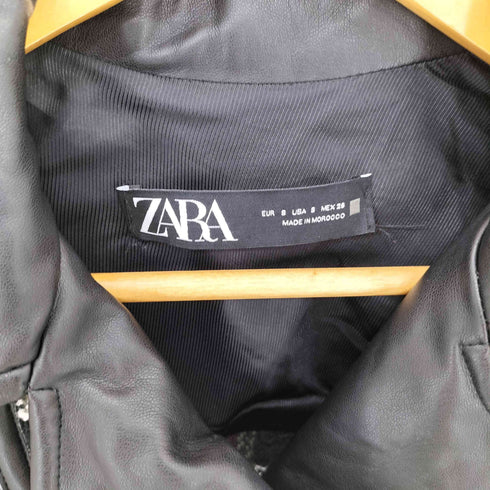 ザラ ZARA ツイードデザイン フェイクレザーライダースジャケット レディース S
