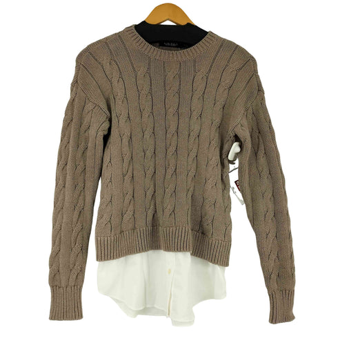 ローレンラルフローレン LAUREN RALPH LAUREN シャツレイヤードケーブル編みニット レディース import:XS