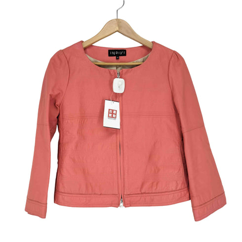 インディヴィ INDIVI ラムレザー バンドカラーレザージャケット レディース 38