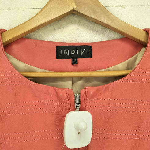 インディヴィ INDIVI ラムレザー バンドカラーレザージャケット レディース 38