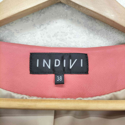 インディヴィ INDIVI ラムレザー バンドカラーレザージャケット レディース 38