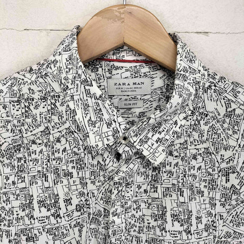 ザラマン ZARA MAN SLIM FIT 比翼総柄シャツ メンズ M