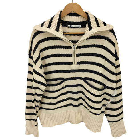 ザラ ZARA ボーダー柄 ハーフジップニット レディース JPN:L