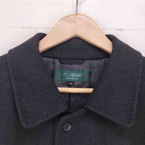 ヘリンボーン カシミヤ100 比翼ステンカラーコート メンズ LL