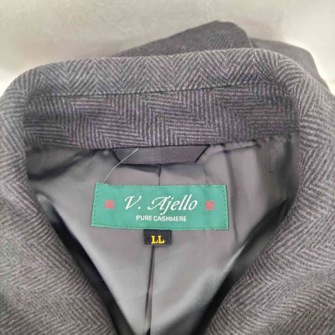 ヘリンボーン カシミヤ100 比翼ステンカラーコート メンズ LL