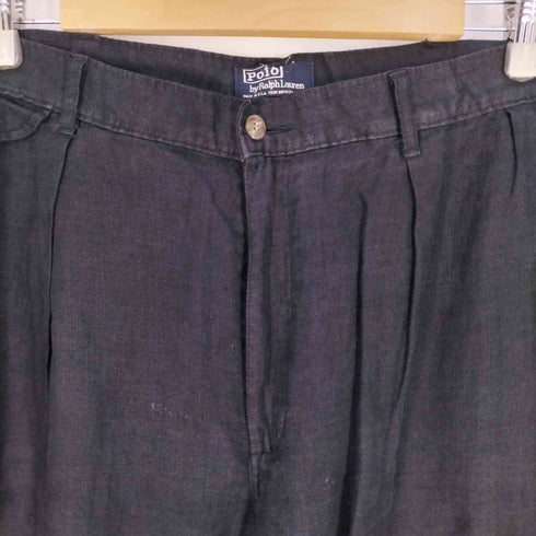 ポロラルフローレン POLO RALPH LAUREN 90s USA製 ブラック リネン100% コインポケット ツータック ワイドスラックス メンズ
