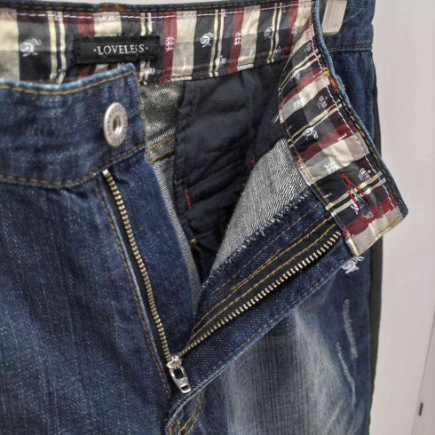 ラブレス LOVELESS スカルプリント ダメージデニムパンツ 側章 メンズ 85