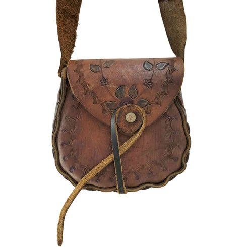 70S~ CARVING カーヴィング 花 葉 型押し エンボス レザー バック ヒッピー ヴィンテージ アンティーク メンズ