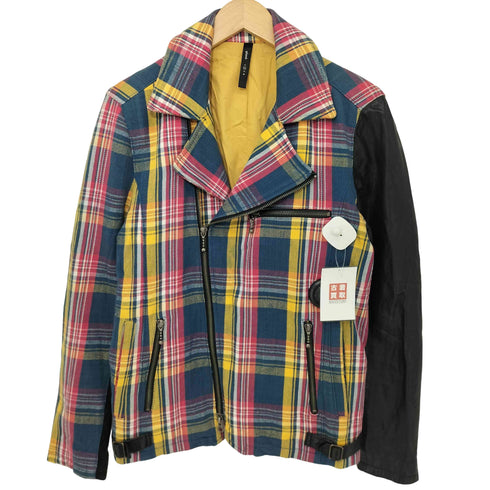 グラム glamb シープレザー切替マドラスチェックダブルライダースジャケット メンズ 2