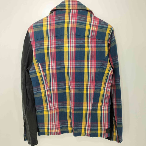 グラム glamb シープレザー切替マドラスチェックダブルライダースジャケット メンズ 2