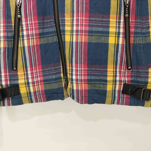 グラム glamb シープレザー切替マドラスチェックダブルライダースジャケット メンズ 2