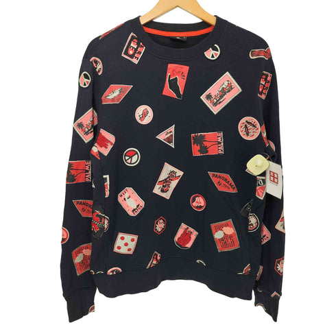 ピーエスポールスミス PS Paul Smith トラベルバッジ刺繍プリント総柄デザインスウェット メンズ import:M