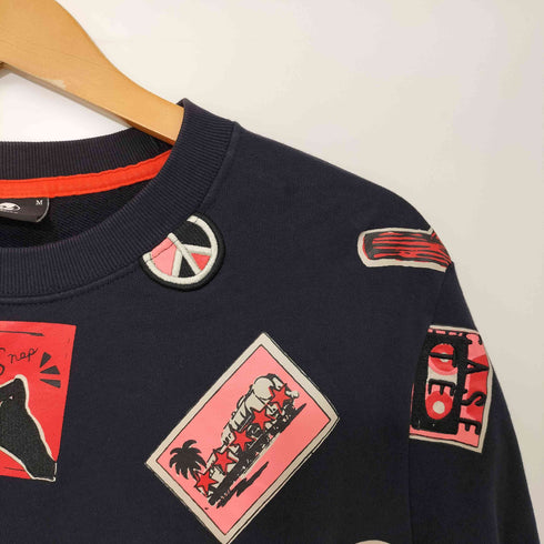 ピーエスポールスミス PS Paul Smith トラベルバッジ刺繍プリント総柄デザインスウェット メンズ import:M