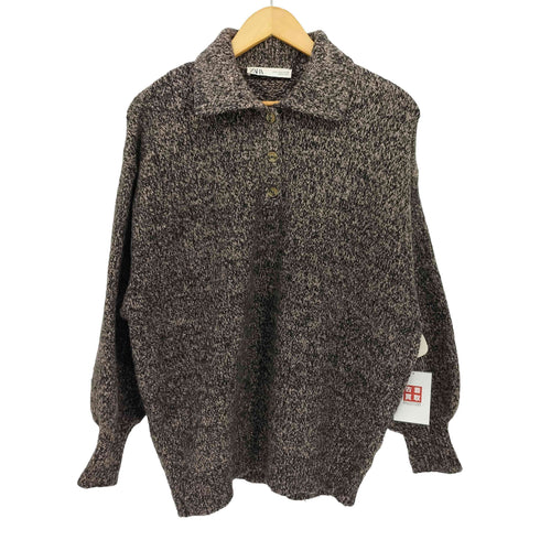 ザラ ZARA メランジ オーバーサイズ ニット ポロシャツ レディース import:S