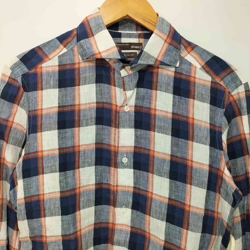ビームスエフ BEAMS F L/S リネン チェックシャツ SLIM FIT メンズ JPN:M