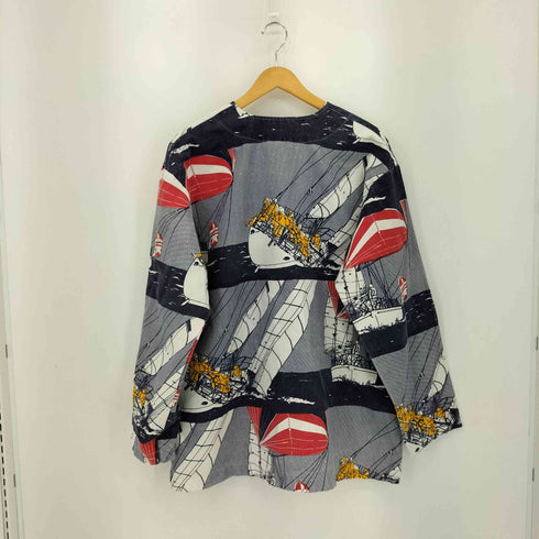 MICHIGAN RAG CO USA製 総柄 海デザイン コットン ノーカラージャケット メンズ XL