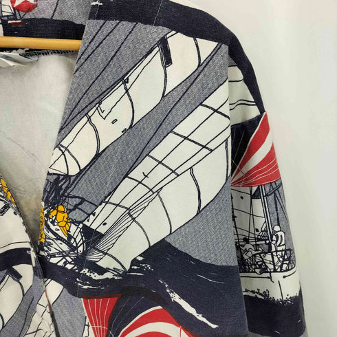 MICHIGAN RAG CO USA製 総柄 海デザイン コットン ノーカラージャケット メンズ XL