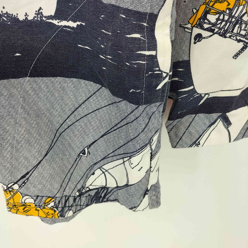 MICHIGAN RAG CO USA製 総柄 海デザイン コットン ノーカラージャケット メンズ XL