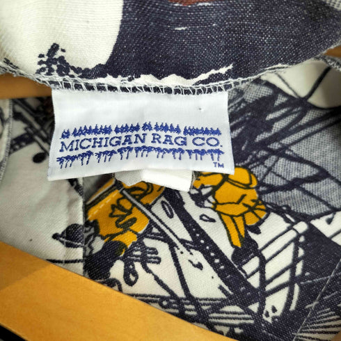 MICHIGAN RAG CO USA製 総柄 海デザイン コットン ノーカラージャケット メンズ XL