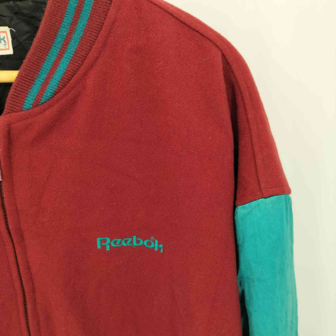 リーボック Reebok 90s 旧タグ ジップアップ サテンスリーブ メルトン バーシティジャケット メンズ