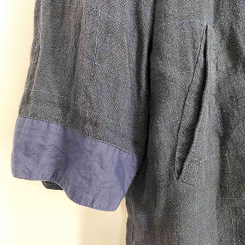 ブルーブルー BLUE BLUE ARIGATO PURE INDIGO 藍染 チェック柄 リネンライク ハンテンジャケット メンズ