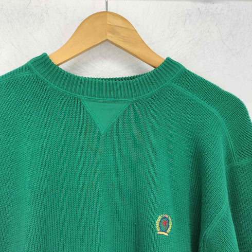 トミーヒルフィガー TOMMY HILFIGER 90s ワンポイント刺繍 クルーネック L/S コットンニット メンズ import:M