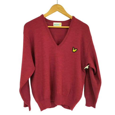 ライルアンドスコット LYLE&SCOTT スコットランド製 ワンポイント ワッペン Vネック L/S ウールニット メンズ UK:42 MADE IN SCOTLAND
