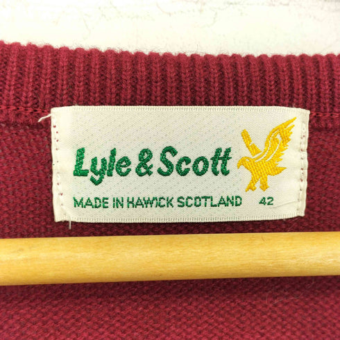 ライルアンドスコット LYLE&SCOTT スコットランド製 ワンポイント ワッペン Vネック L/S ウールニット メンズ UK:42 MADE IN SCOTLAND