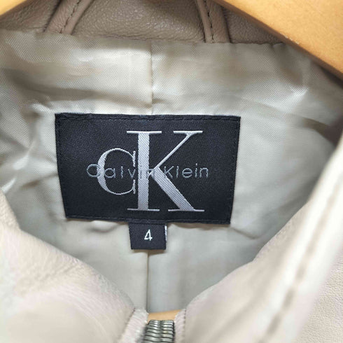 シーケーカルバンクライン ck Calvin Klein ラムレザー スタンドカラージャケット レディース US:4