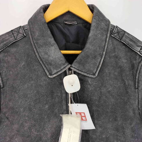 Karaku RETRO CLOTHING COW マルチポケット ジップアップ カウレザー バイカー メンズ 3XL