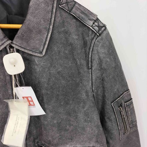 Karaku RETRO CLOTHING COW マルチポケット ジップアップ カウレザー バイカー メンズ 3XL