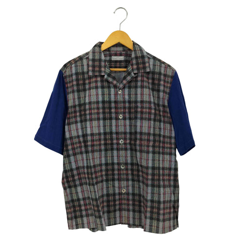 コムデギャルソンオム COMME des GARCONS HOMME 銀タグ 田中オム ウールスリーブドッキング モザイクチェック柄 オープンカラー半袖シャツ メンズ