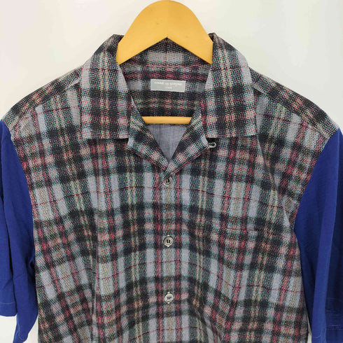コムデギャルソンオム COMME des GARCONS HOMME 銀タグ 田中オム ウールスリーブドッキング モザイクチェック柄 オープンカラー半袖シャツ メンズ