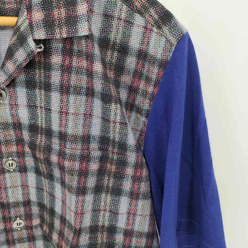 コムデギャルソンオム COMME des GARCONS HOMME 銀タグ 田中オム ウールスリーブドッキング モザイクチェック柄 オープンカラー半袖シャツ メンズ