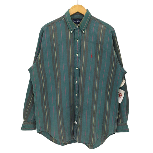 ラルフローレン RALPH LAUREN 90s ポニー刺繍 コットン ストライプ ボタンダウンシャツ メンズ import:L