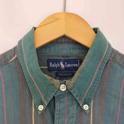 ラルフローレン RALPH LAUREN 90s ポニー刺繍 コットン ストライプ ボタンダウンシャツ メンズ import:L