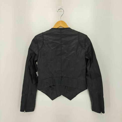 フェイクレザー ダブル ノーカラーライダースジャケット レディース