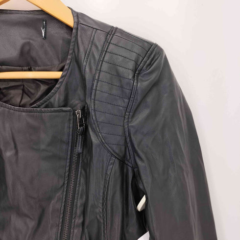 フェイクレザー ダブル ノーカラーライダースジャケット レディース