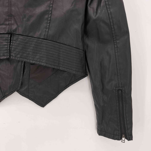 フェイクレザー ダブル ノーカラーライダースジャケット レディース